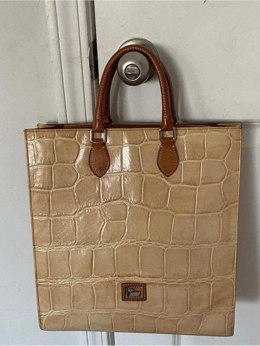 Dooney & Bourke  Denison Croco North South Tote Bag Brown Beige Structured Lux